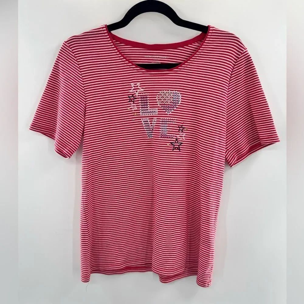 3For$20 Allison Delay Stripped Red/White Tee size Petite Medium